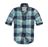 heren abercrombie fitch plaid lang overhemd moose logo lichtblauw geel Retail Stores pv8nw939